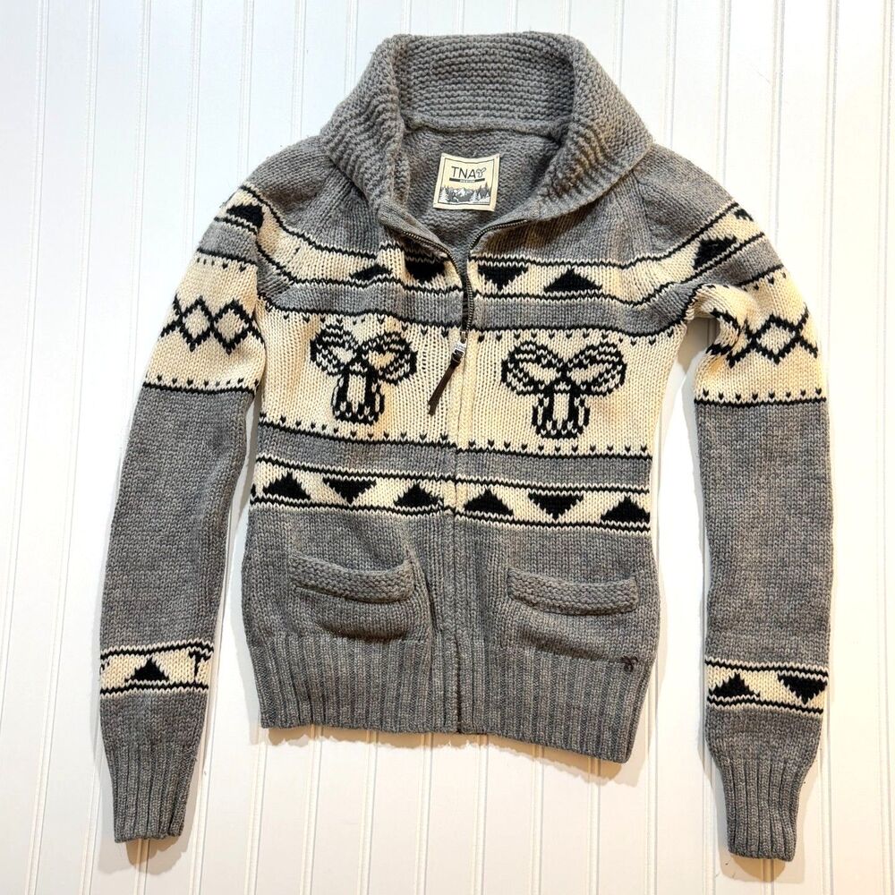 Aritzia TNA Cowichan Fair Isle Chunky Lambswool Gorpcore Cabin Zip Cardigan M
